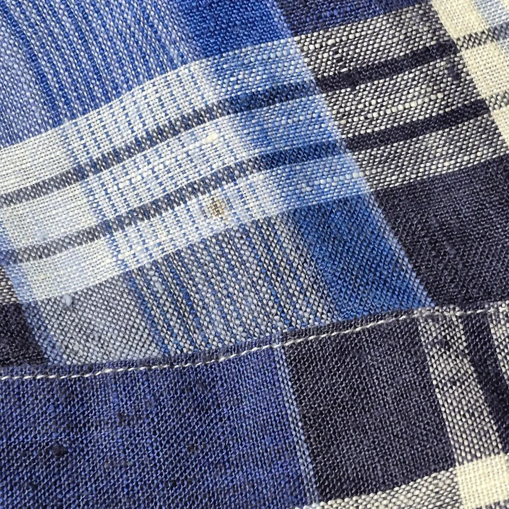 Ralph Lauren Men's L‎ Linen Plaid Button Down Shirt Blue Preppy